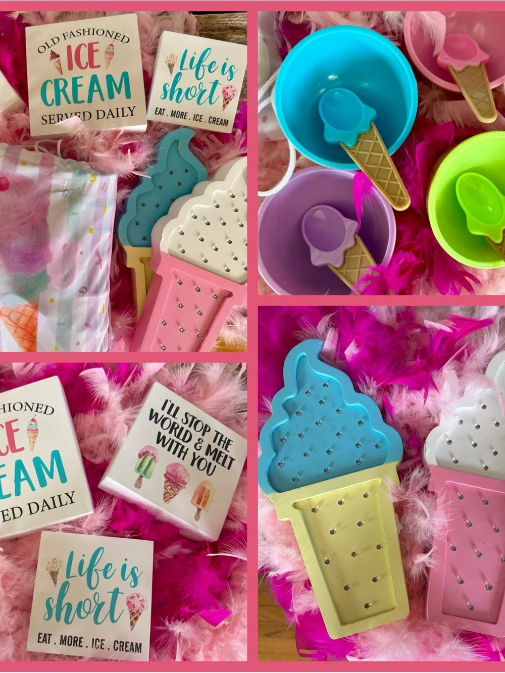 Ice Cream Party Decor Set - Teal, Pink, Purple, Lime - Unbranded
